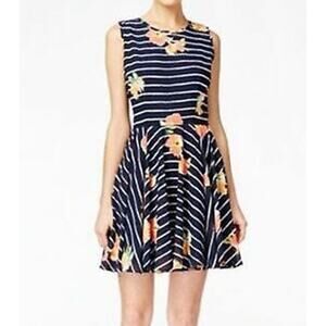 Maison Jules Fit & Flare Floral Striped Skater Sleeveless Dress S